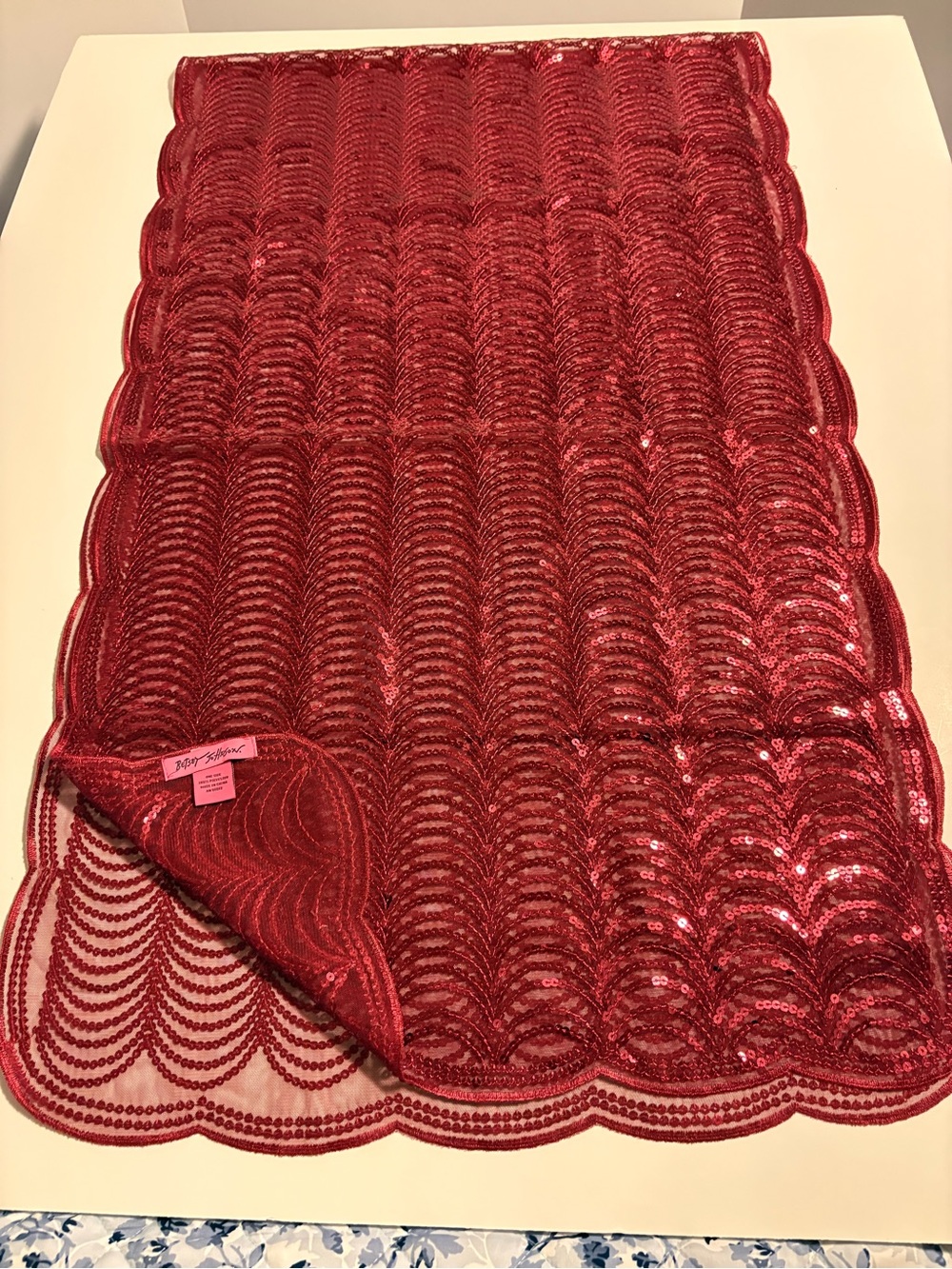 Betsy Johnson Red Sequin Scallop Scarf/Shawl